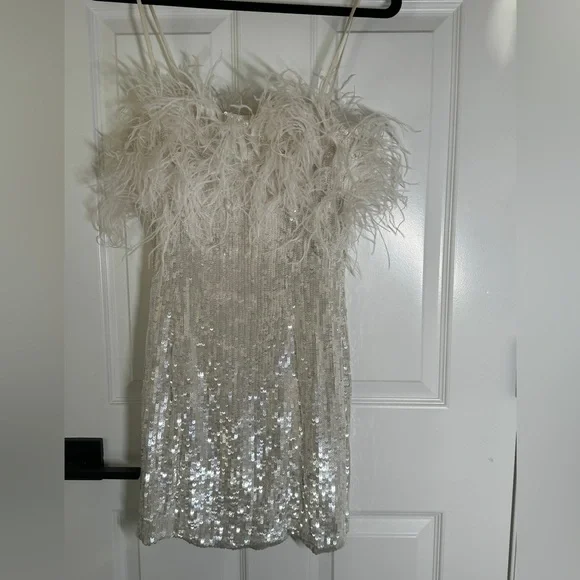 audrey adele adelaide feather & sequin mini dress Audrey Adele Sequin Feather Mini Dress